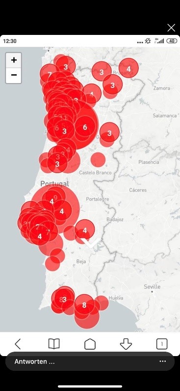 Karte Coronafälle in Portugal
